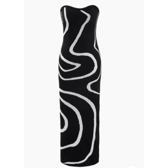 NWT Micas Swirl Bodycon Strapless Midi Stretch Dress Womens Small
